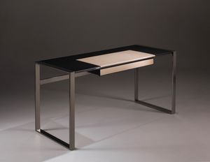 Desk chne et cuir, Bureau design, avec plateau en bois et cuir