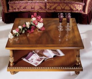 1052B, Coffee table carre, placage de noyer et frne, dans le style de luxe classique