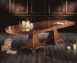 3511, Extension de table ovale, plaqus avec des essences naturelles de ronce de frne et le noyer blanc, pour les environnements de style classique
