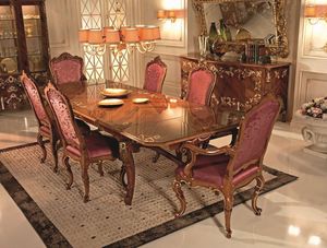 7508, Extensible table rectangulaire, plaqus avec des essences de bois de rose, amarante et avorina, pour les salles de style classique