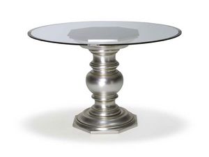Art.137 dining table, Table avec plateau rond en verre, structure � colonne centrale