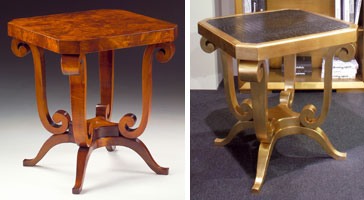 Art. 1380, Table basse en bois, haut éco-cuir, pour hall