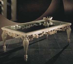 Art. 20517, Table basse sculpte, plateau en verre