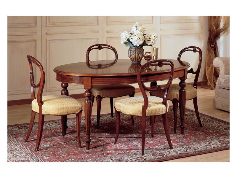Art. 281 oval table '800 Francese, Table ovale, le luxe stile classique, en bois décoré