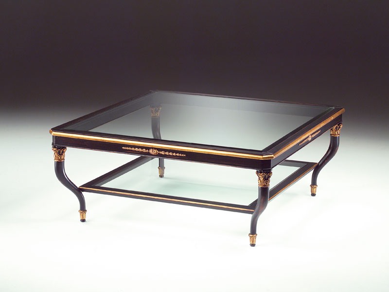 Art. 301/Q Mida, Table basse en bois, plateau en verre, pour le salon