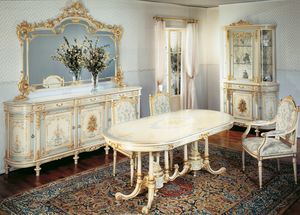 Art. L-1084, Table ovale classique en bois faits  la main, dcorations de feuilles d'or