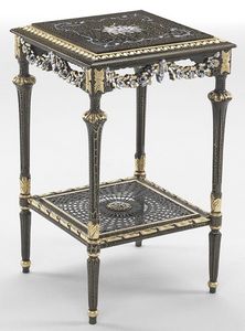 Art. L-1090 K, Table carre avec tagre, dcorations de feuilles d'or, idale pour les environnements de style classique