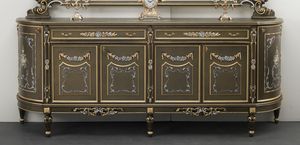 Art. L-921 K bis, Buffet en bois avec 2 portes et 6 tiroirs, floral or et d'argent dcorations, style classique