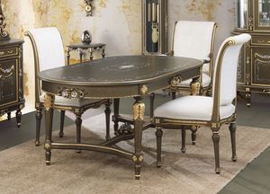 Art. L-922 K, Table ovale, laqu noir craquel sur fond d'or, dans un style classique