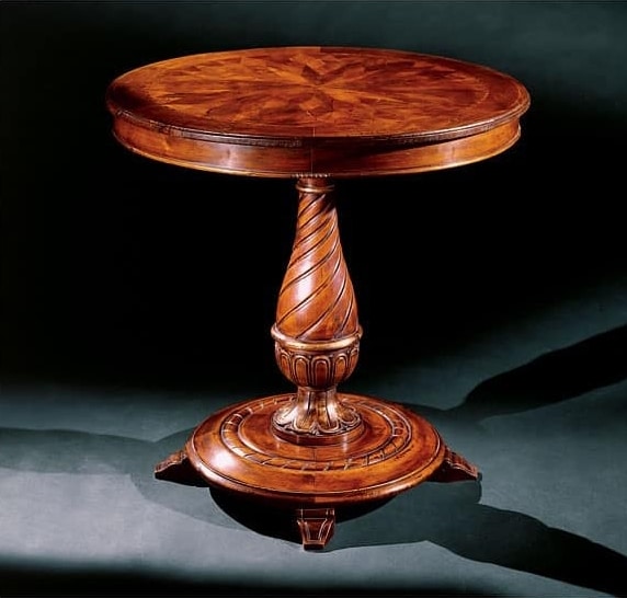 Complements side table 753, Table d'appoint ronde en bois sculpté