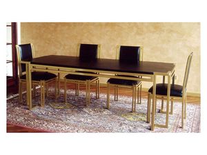 Essential Table, Table  manger en bois avec dessus en cuir, style classique