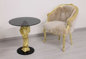 Oscar gold & black, Table basse avec sculpt base de bois de htre et plateau en verre ronde