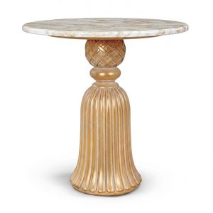 Table d'appoint 25-1006, Table d'appoint en bois finition dor�e, avec plateau rond en marbre