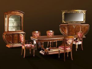 Table luxury Paris, Table de style classique en noyer, finitions en feuille d'or