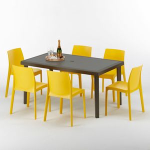 Mobilier de jardin extrieur table et chaises  S7050SETMK6, Table d'extrieur, en rotin, en polyrne