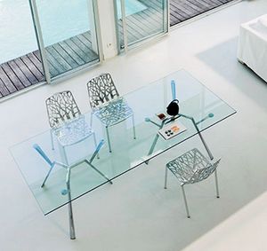 Radice Quadra 9524 Table, Table avec 6 pieds en aluminium et plateau en verre