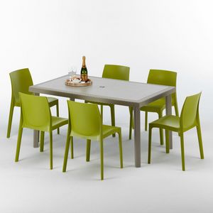 Set arredo tavolo e sedie pranzo cena esterno  S7050SETJ6, Table rectangulaire en rotin, lgante et durable