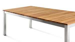 Tibet table, Table avec base en acier, en haut avec des lattes en bois