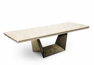 Trapezio table, Table avec dessus en marbre bross