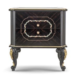 Table de chevet 25-1061, Table de chevet au design classique, finition �b�ne et plateau en marbre