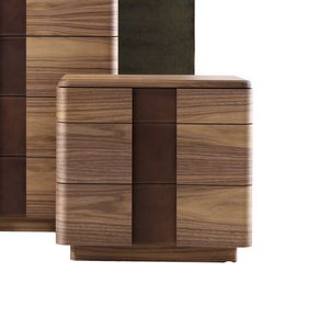 710401 York, Table de chevet en bois et cuir, au design contemporain
