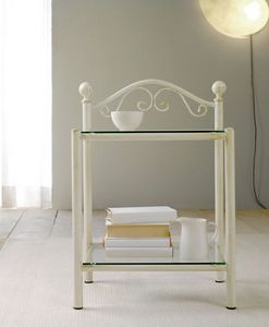 Lina Bedside Table, Table de chevet en fer peint et 2 tagres en verre