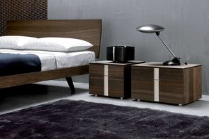 LINEAR, Table de chevet en bois avec deux tiroirs, style moderne
