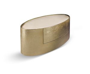 Mirage table de chevet elliptique, Table de chevet elliptique avec plateau en marbre