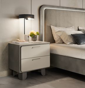 PERLA table de nuit, Table de chevet en bois avec plateau en verre