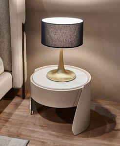 Sharon table de nuit, Table de chevet recouverte de cuir, avec plateau rond