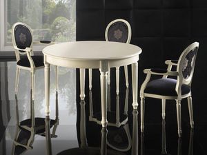 LUIGI XVI ROUND Table 8023T, Table de luxe, en htre, sculptures florales sur les jambes
