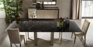 LUCE DARK table avec 2 rallonges, lgante table  manger extensible avec plateau en marbre