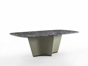 TA73 Sail table, Table avec base sculpturale recouverte de cuir