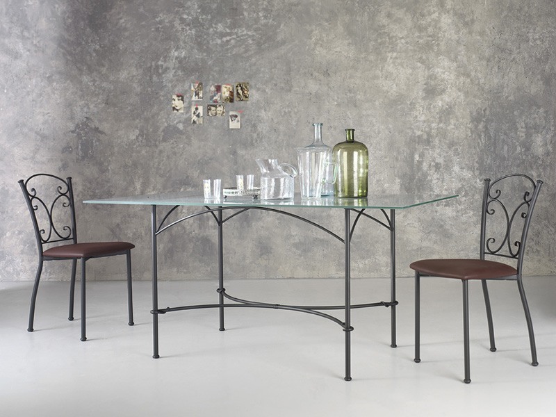 Corallo, Table rectangulaire en métal, plateau en verre