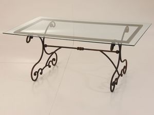 Elodie, Table d'extrieur en fer, avec plateau en verre