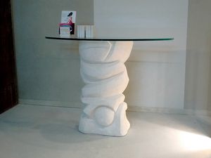 Equinozio, Table en pierre, avec plateau en verre reposant sur la base