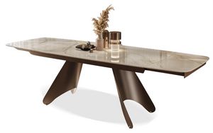 Torre, Table extensible, avec plateau effet marbre et base sculpturale