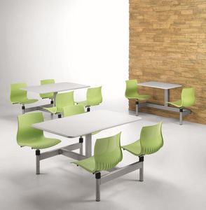 WEBBY W830, Table rectangulaire avec 4 chaises fixes, pour la cantine