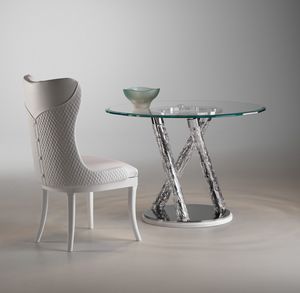 Art. TV 03076, Table avec plateau rond en verre, base en marbre