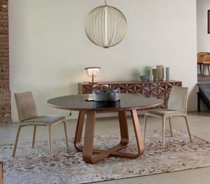 BRANCH, Table en bois thermocourb, plateau en porcelaine