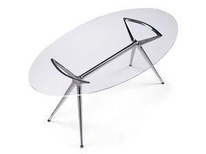 Metropolis 100x180cm, Table design en mtal avec plan ovale en verre