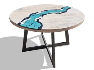 River Oceanside, Table ronde en bois et pierre de lave