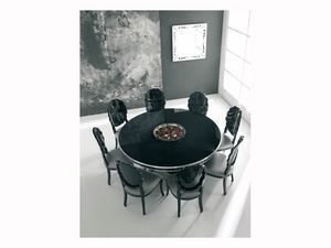 SENSUAL, Brillant table laque noir, avec des dtails de feuilles d'argent