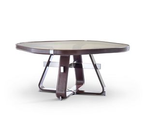 Antimo carr, Table avec plateau en verre, recouvert de cuir