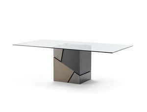 Flavio, Table avec plateau en verre et base recouverte de cuir