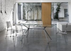 Metropolis 180x90cm, Table design rectangulaire, plateau en verre