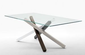Pechino V, Table avec structure en mtal et plateau en verre