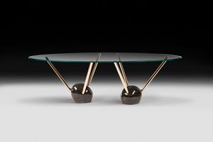 Rays, Table avec plateau ovale biseauté