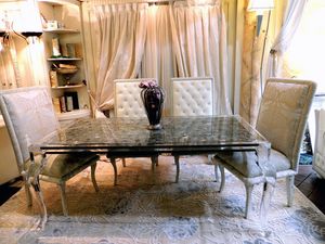 Table Villa Pamphili, Table rectangulaire pour salle  manger avec plateau en verre, style classique
