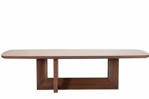Indigo table, Table en bois plaqu, finition noyer canaletto